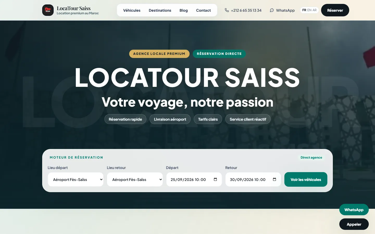Page d'accueil du site LocaTour Saiss
